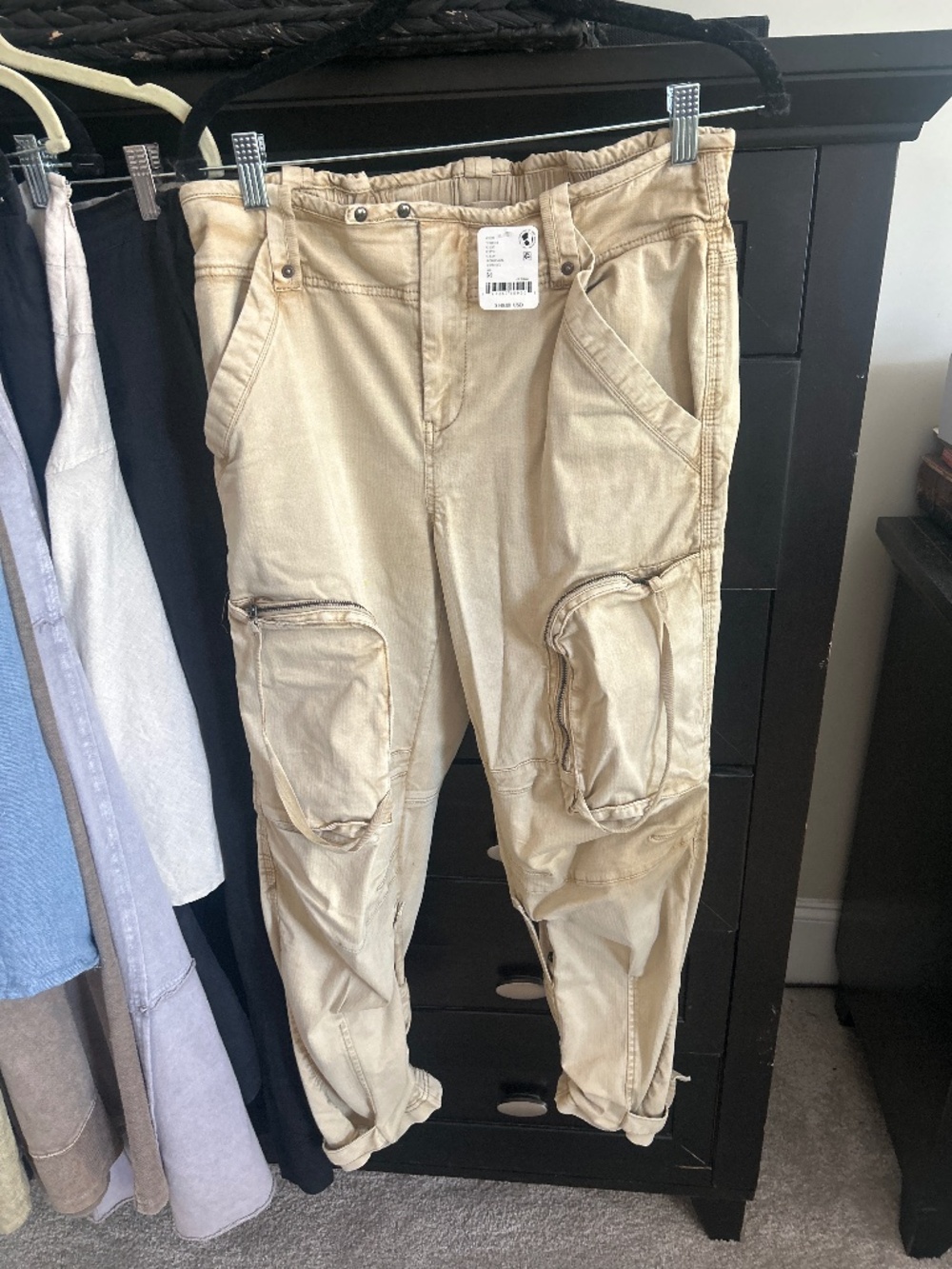 We The Free People Can't Compare SlouchCargo  size m NWT Beige Tan Boho